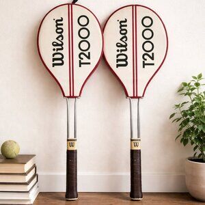 Vintage Wilson T2000 Tennis Rackets Set of 2 Steel w/ Covers USA